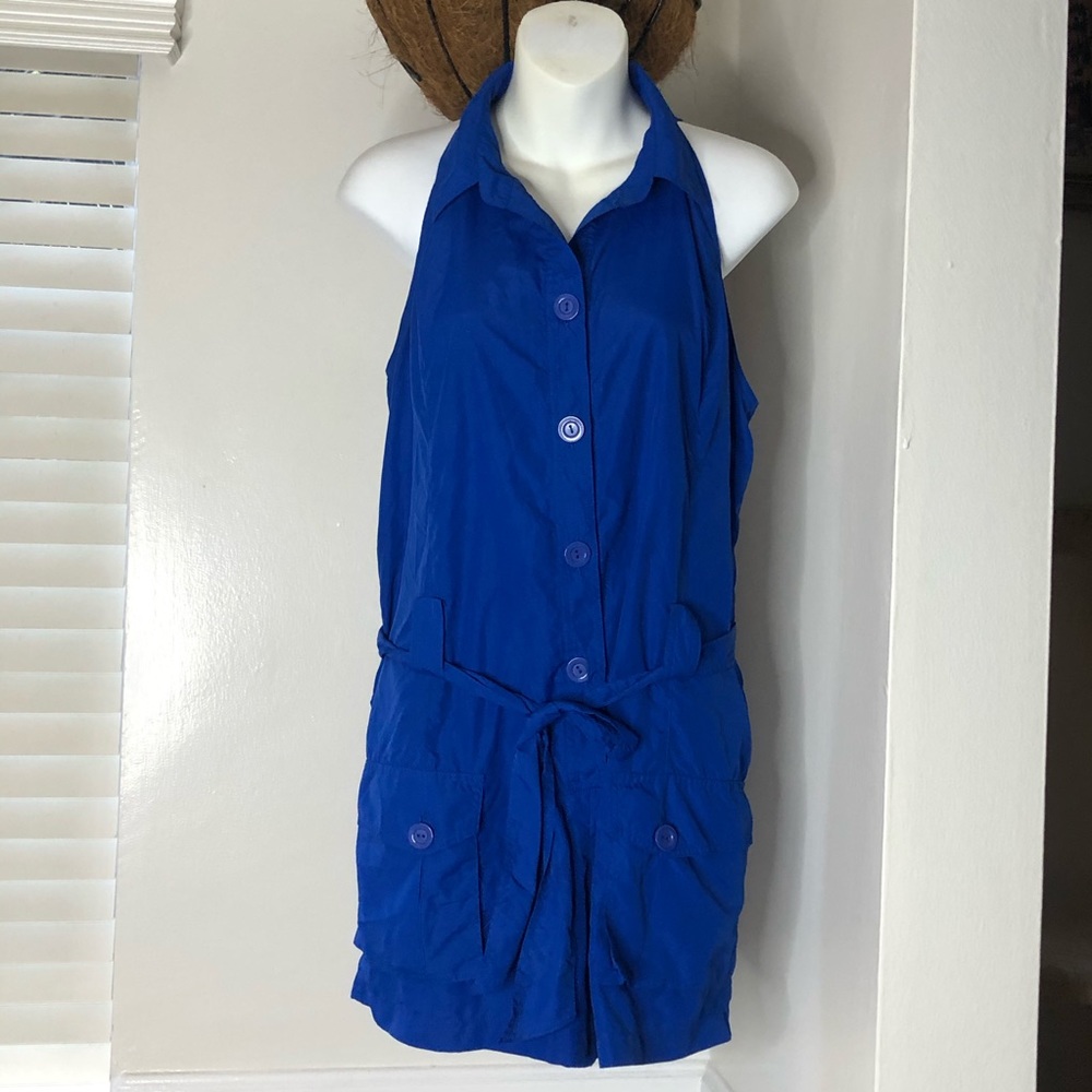 DKNY Blue Romper Jumper Belted Pockets Shorts M